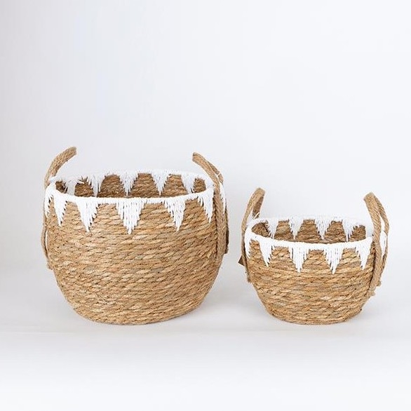 SÆT 2x Fletkurv beige/hvid 32x16,5x18/24x23,5x26 cm