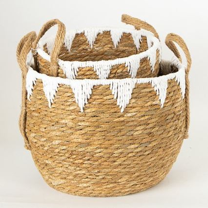 SÆT 2x Fletkurv beige/hvid 32x16,5x18/24x23,5x26 cm