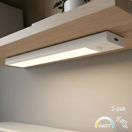 Sæt med 2 genopladelige LED-møbellys med bevægelses- og skumringssensor VIRO LED/1W/3,7V 800 mAh 3000/4000/6500K 20 cm hvid