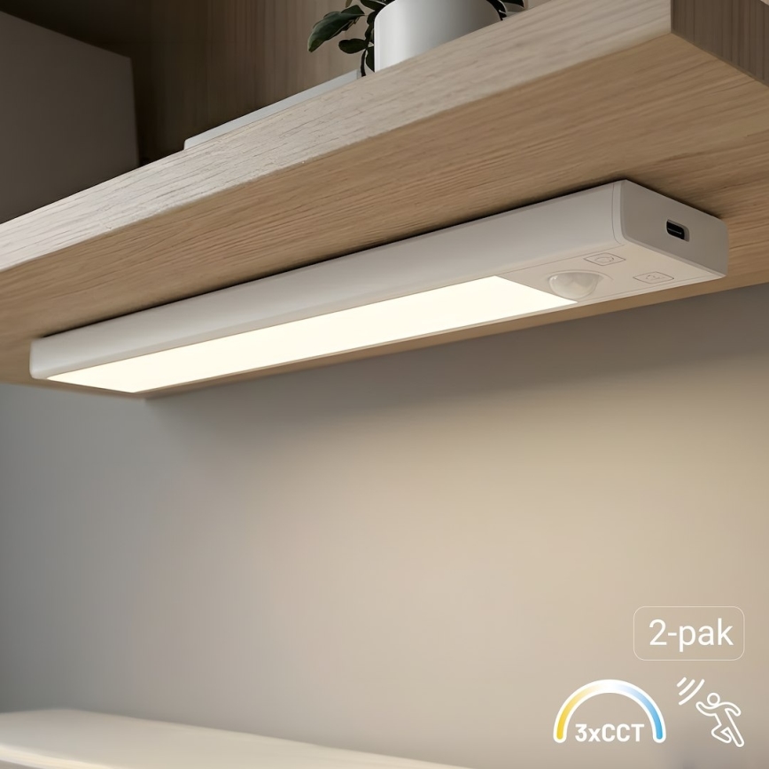 Sæt med 2 genopladelige LED-møbellys med bevægelses- og skumringssensor VIRO LED/1W/3,7V 800 mAh 3000/4000/6500K 20 cm hvid