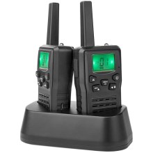 SÆT 2x Genopladelig walkie-talkie m. LED-lys 1300 mAh rækkevidde 10 km