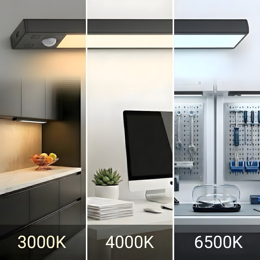 Sæt med 2 genopladelige LED-møbellygter med bevægelses- og skumringssensor VIRO LED/1W/3,7V 800 mAh 3000/4000/6500K 20 cm sort