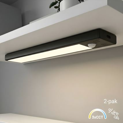 Sæt med 2 genopladelige LED-møbellygter med bevægelses- og skumringssensor VIRO LED/1W/3,7V 800 mAh 3000/4000/6500K 20 cm sort