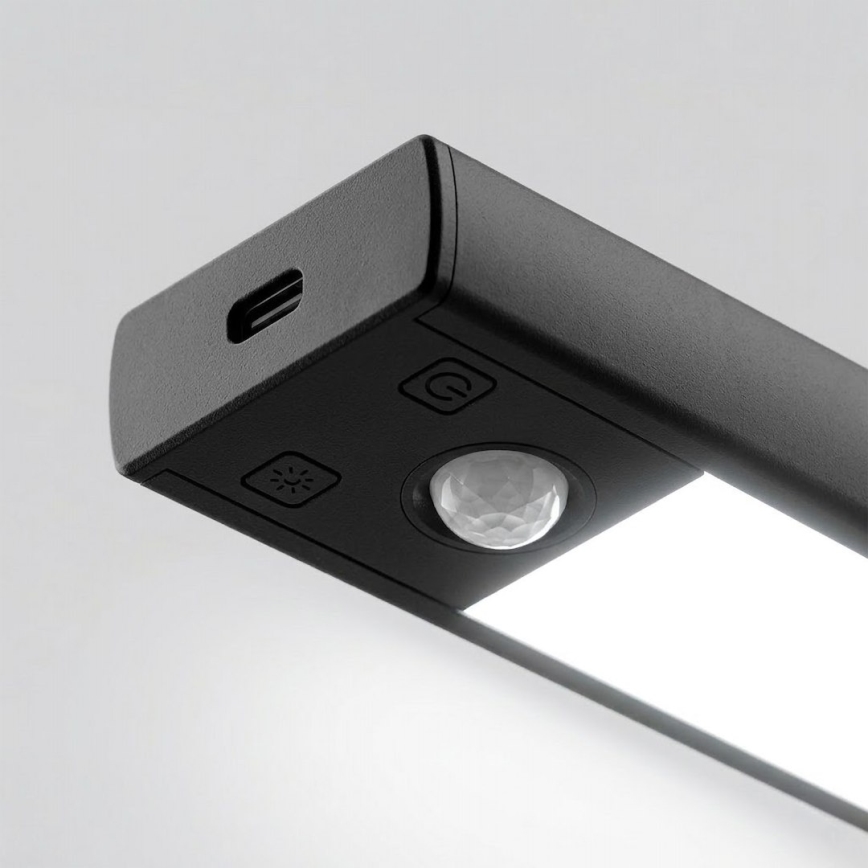Sæt med 2 genopladelige LED-møbellygter med bevægelses- og skumringssensor VIRO LED/1W/3,7V 800 mAh 3000/4000/6500K 20 cm sort