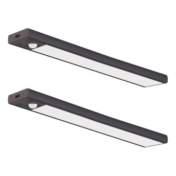 Sæt 2x genopladelige VIRO LED-møbellys med bevægelses- og skumringssensor LED/1,2W/3,7V 800 mAh 3000/4000/6500K 30 cm sort