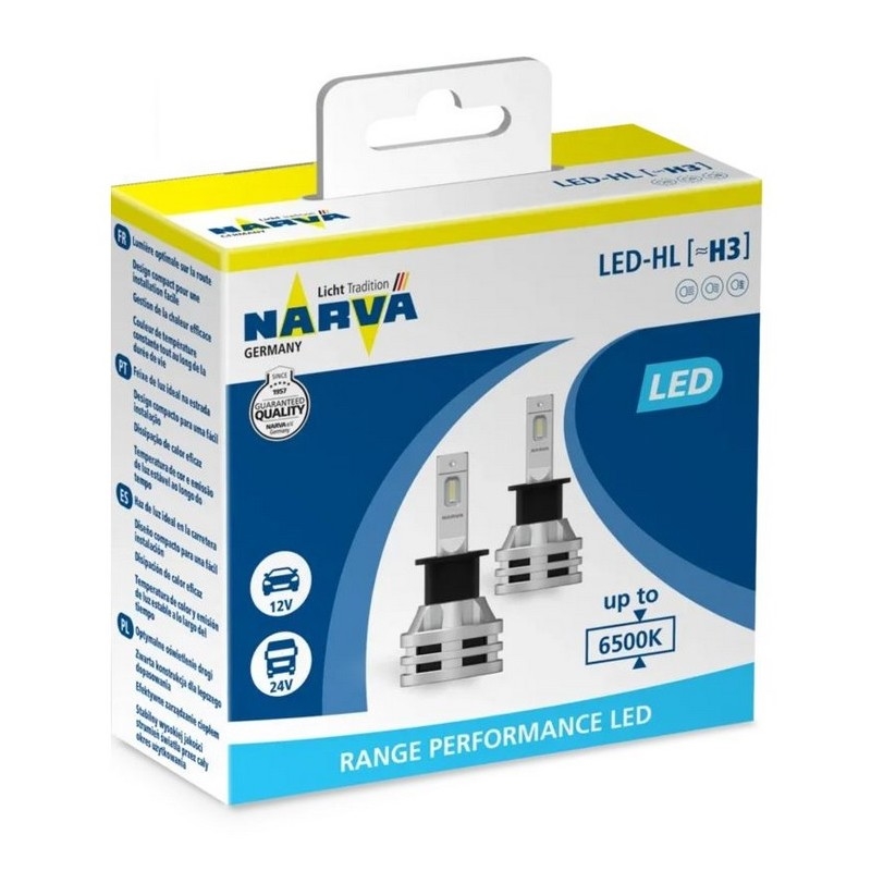 SÆT 2x LED Bilpære H3 PK22s/19W/12V 6500K - Narva 18058RPNVAX2