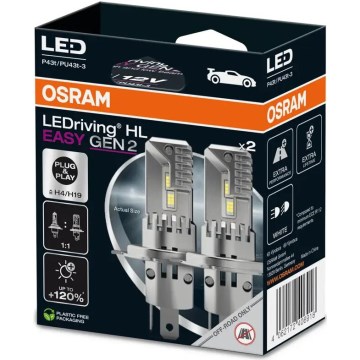 SÆT 2x LED Bilpære LEDriving H4/H19 P43t/PU43T-3/25W/12V 6500K - Osram