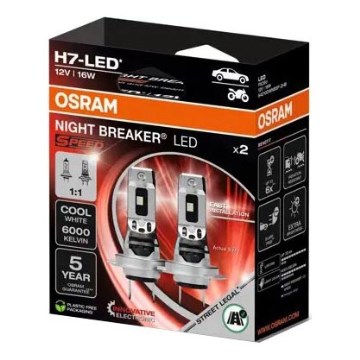 SÆT 2x LED Bilpære NIGHT BREAKER H7 PX26d/16W/12V 6000K - Osram