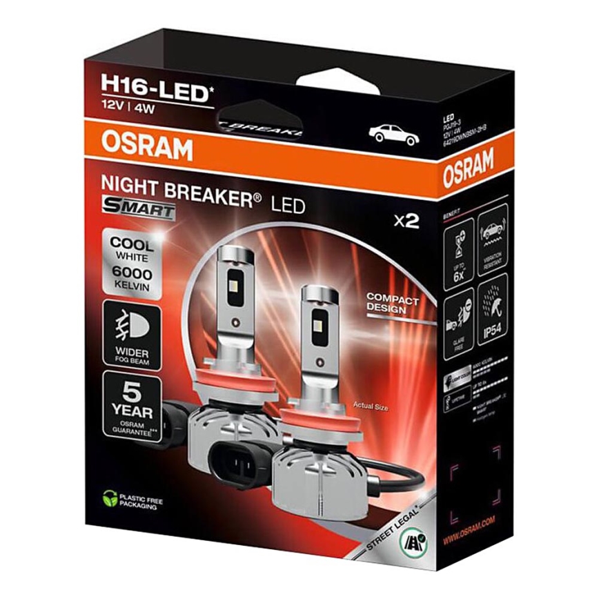 Sæt 2x LED-bilpære NIGHT BREAKER SMART H16 PGJ19-3/4W/12V 6000K - Osram