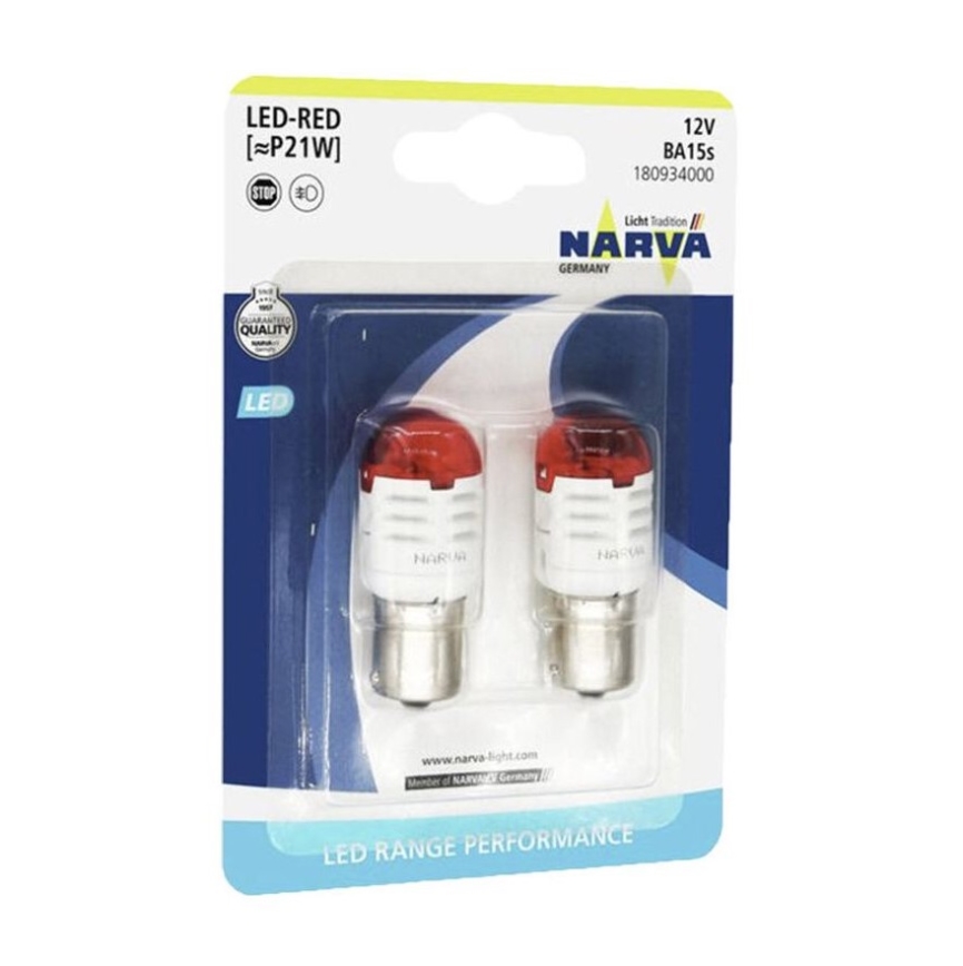 SÆT 2x LED Bilpære P21W BA15s/1,75W/12V rød - Narva 18093RPNVAB2