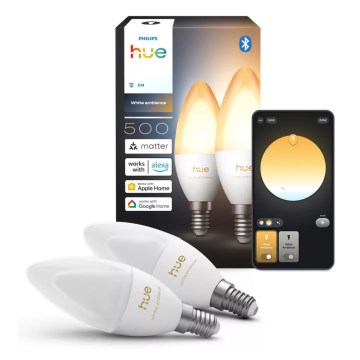 Sæt 2x LED dæmpbar pære Philips Hue WHITE AMBIANCE B39 E14/3,7W/230V 1000-20000K