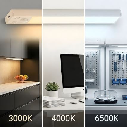 Sæt med 2 genopladelige LED-belysninger til møbler med bevægelses- og skumringssensor VIRO LED/1,2W/3,7V 800 mAh 3000/4000/6500K 30 cm hvid