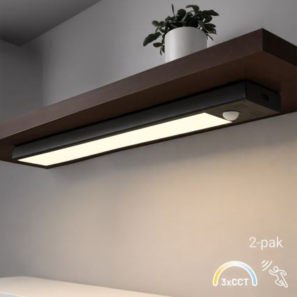 Sæt med 2 genopladelige LED-møbellygter med bevægelses- og skumringssensor VIRO LED/1,2W/3,7V 800 mAh 3000/4000/6500K 30 cm sort