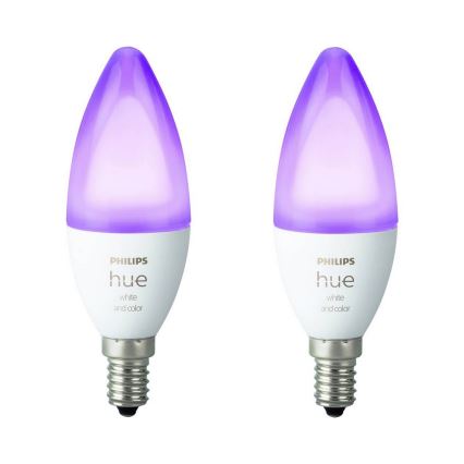 SÆT 2x LED lysdæmper pære Philips Hue WHITE AND COLOR AMBIANCE B39 E14/5,3W/230V 2200K - 6500K