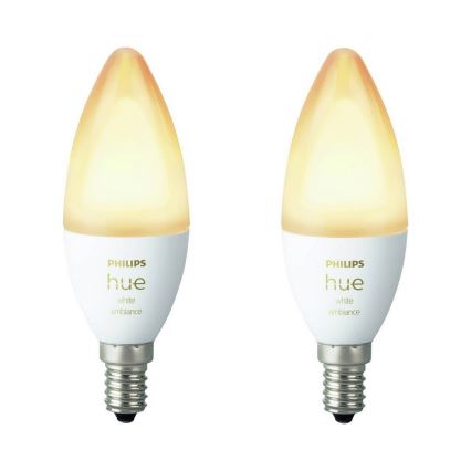 SÆT 2x LED lysdæmper pære Philips Hue WHITE AMBIANCE B39 E14/4W/230V 2200K - 6500K