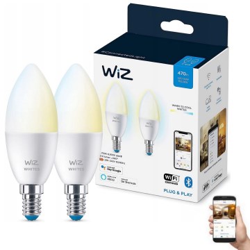SÆT 2x LED-pære dæmpbar C37 E14/4,9W/230V 2700-6500K CRI 90 Wi-Fi - WiZ