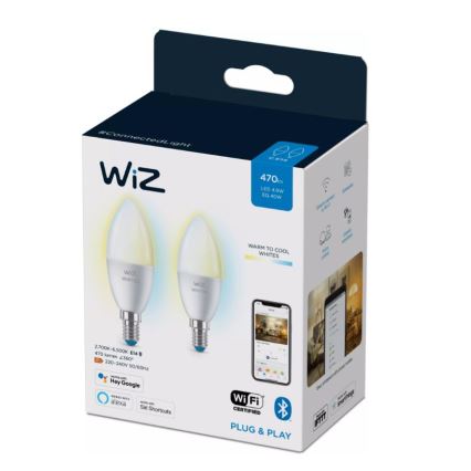 SÆT 2x LED-pære dæmpbar C37 E14/4,9W/230V 2700-6500K CRI 90 Wi-Fi - WiZ
