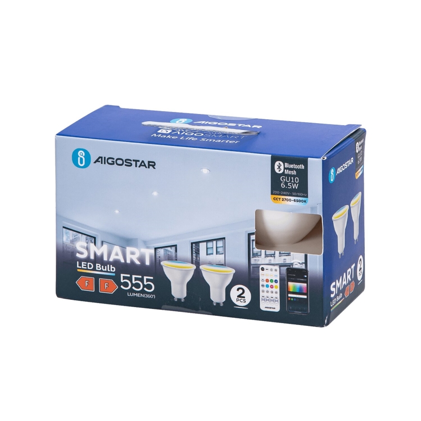 SÆT 2x LED-pære dæmpbar MESH Smart GU10/6,5W/230V 2700-6500K + fjernbetjening - Aigostar