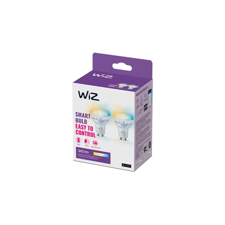 SÆT 2x LED-pære dæmpbar PAR16 GU10/4,7W/230V 2700-6500K CRI 90 Wi-Fi - WiZ