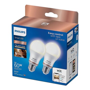 SÆT 2x LED-pære dæmpbar Philips A60 E27/8W/230V Wi-Fi