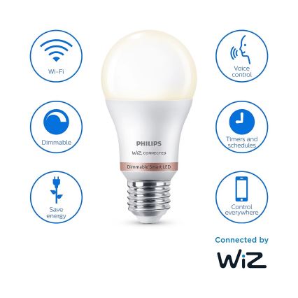 SÆT 2x LED-pære dæmpbar Philips A60 E27/8W/230V Wi-Fi