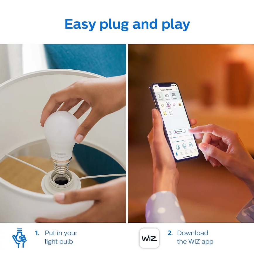 SÆT 2x LED-pære dæmpbar Philips A60 E27/8W/230V Wi-Fi