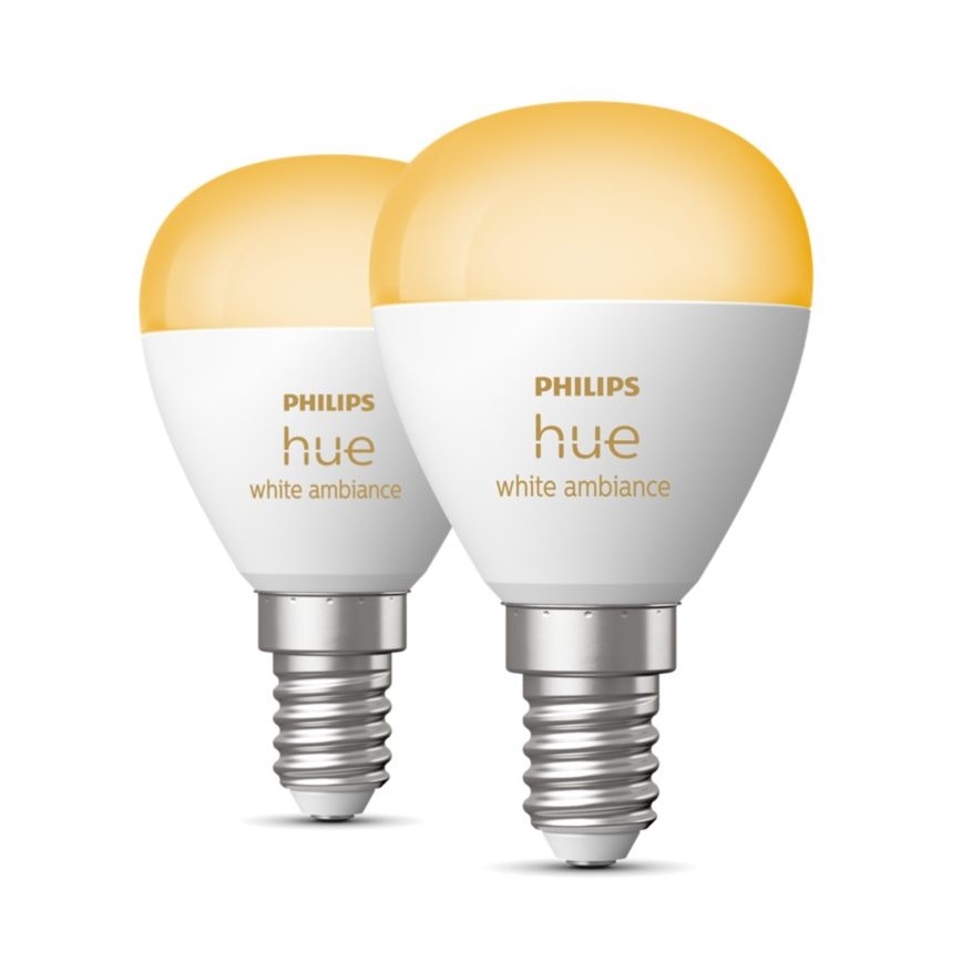 SÆT 2x LED-pære dæmpbar Philips Hue WHITE AMBIANCE P45 E14/5,1W/230V 2200-6500K