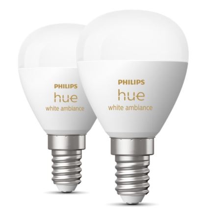 SÆT 2x LED-pære dæmpbar Philips Hue WHITE AMBIANCE P45 E14/5,1W/230V 2200-6500K