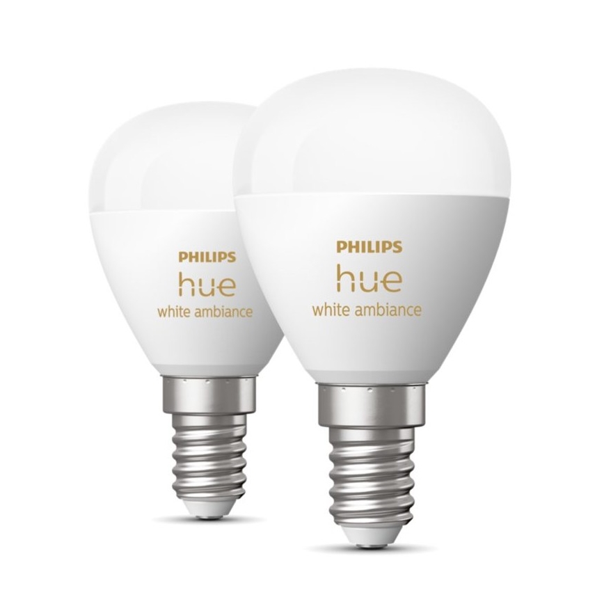 SÆT 2x LED-pære dæmpbar Philips Hue WHITE AMBIANCE P45 E14/5,1W/230V 2200-6500K
