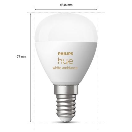 SÆT 2x LED-pære dæmpbar Philips Hue WHITE AMBIANCE P45 E14/5,1W/230V 2200-6500K