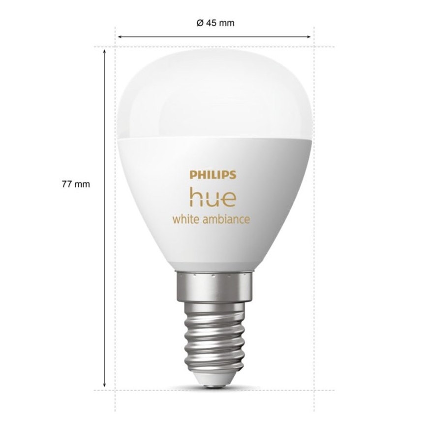 SÆT 2x LED-pære dæmpbar Philips Hue WHITE AMBIANCE P45 E14/5,1W/230V 2200-6500K