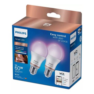 SÆT 2x LED-pære dæmpbar RGB-farver Philips A60 E27/8W/230V Wi-Fi