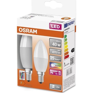 SÆT 2x LED-pære med RGBW-farver dæmpbar B38 E14/4,9W/230V 2700K + fjernbetjening - Osram