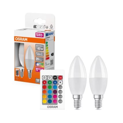 SÆT 2x LED-pære med RGBW-farver dæmpbar B38 E14/4,9W/230V 2700K + fjernbetjening - Osram