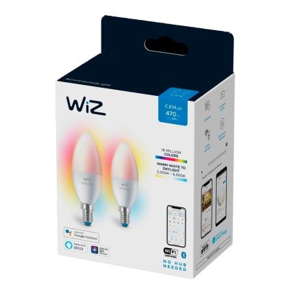 SÆT 2x LED-pære med RGBW-farver dæmpbar C37 E14/4,9W/230V 2200-6500K Wi-Fi - WiZ