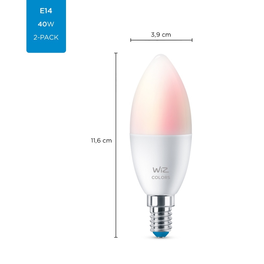 SÆT 2x LED-pære med RGBW-farver dæmpbar C37 E14/4,9W/230V 2200-6500K Wi-Fi - WiZ