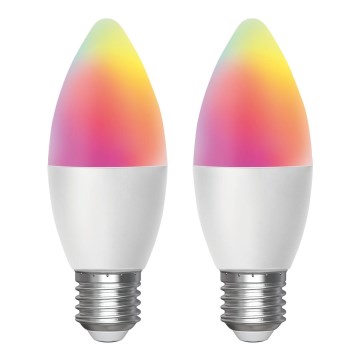 SÆT 2x LED-pære med RGBW-farver dæmpbar MESH Smart C37 E27/6,5W/230V 2700-6500K + fjernbetjening - Aigostar