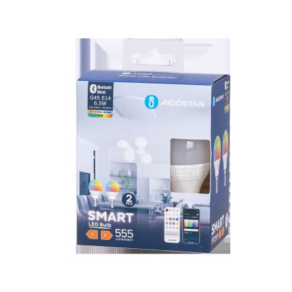 SÆT 2x LED-pære med RGBW-farver dæmpbar MESH Smart G45 E14/6,5W/230V 2700-6500K - Aigostar