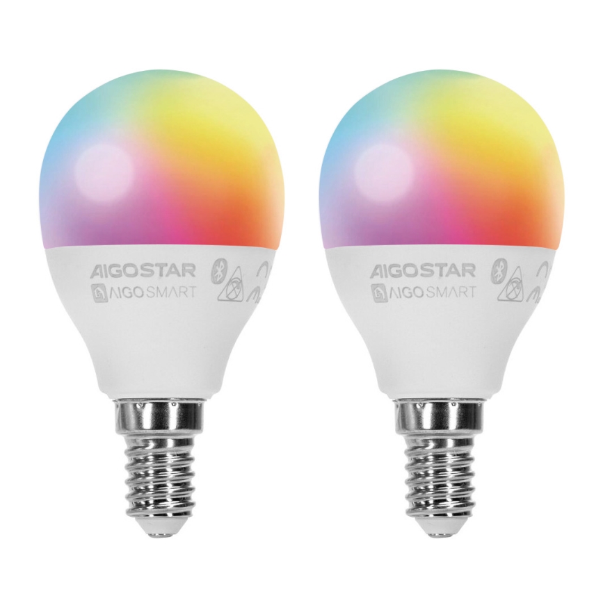 SÆT 2x LED-pære med RGBW-farver dæmpbar MESH Smart G45 E14/6,5W/230V 2700-6500K - Aigostar