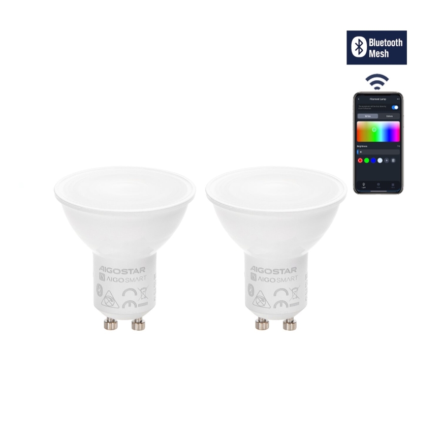 SÆT 2x LED-pære med RGBW-farver dæmpbar MESH Smart GU10/6,5W/230V 2700-6500K - Aigostar