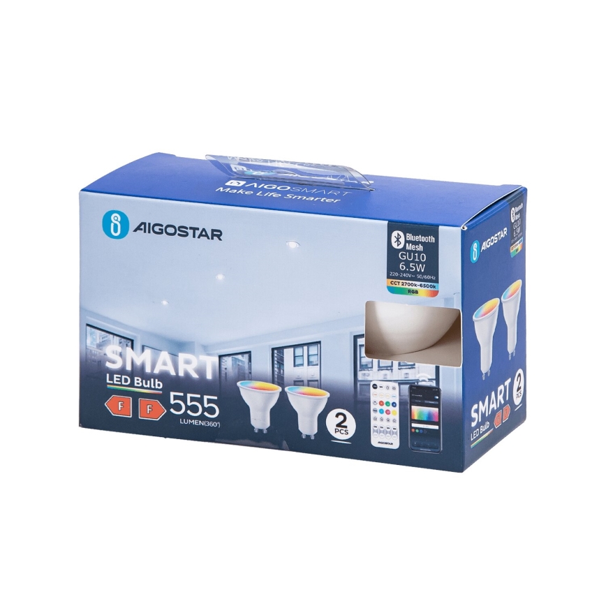 SÆT 2x LED-pære med RGBW-farver dæmpbar MESH Smart GU10/6,5W/230V 2700-6500K - Aigostar