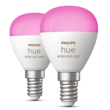 SÆT 2x LED-pære med RGBW-farver dæmpbar Philips Hue White And Color Ambiance P45 E14/5,1W/230V 2000-6500K