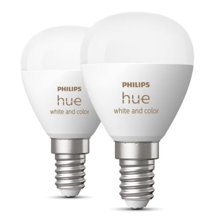 SÆT 2x LED-pære med RGBW-farver dæmpbar Philips Hue White And Color Ambiance P45 E14/5,1W/230V 2000-6500K