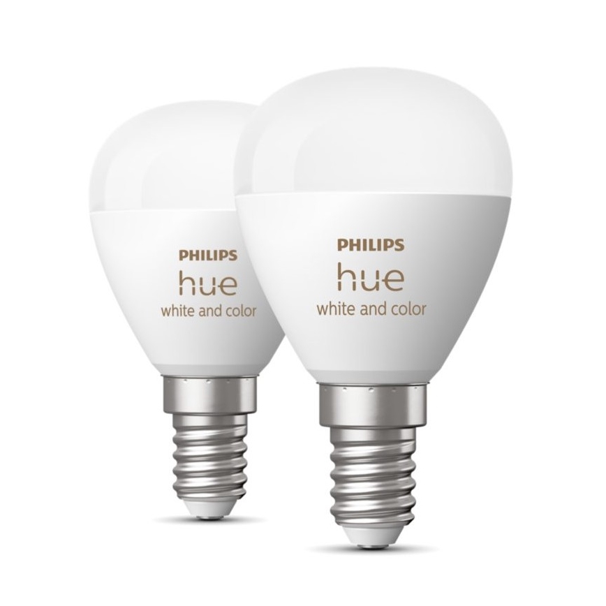 SÆT 2x LED-pære med RGBW-farver dæmpbar Philips Hue White And Color Ambiance P45 E14/5,1W/230V 2000-6500K