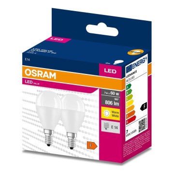 SÆT 2x LED-pære P45 E14/7W/230V 3000K - Osram