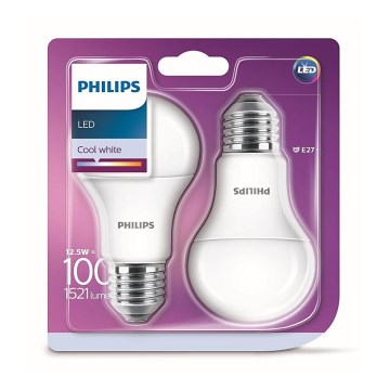 SÆT 2x LED pære Philips A60 E27/12,5W/230V 4000K