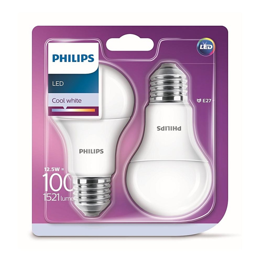 SÆT 2x LED pære Philips A60 E27/12,5W/230V 4000K