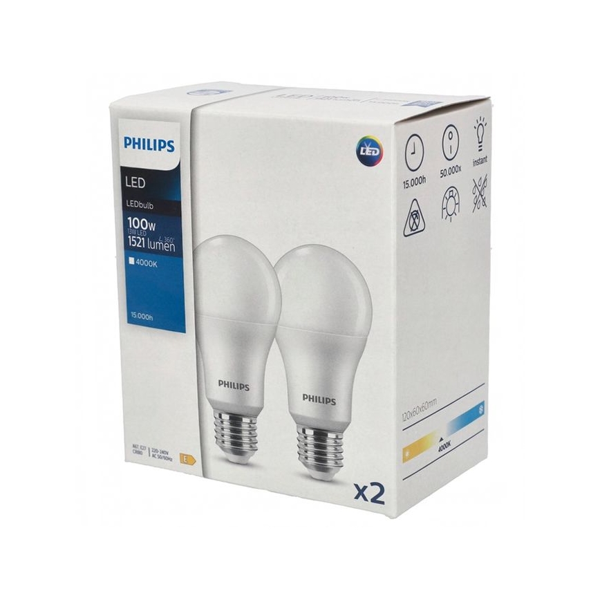 SÆT 2x LED-pære Philips A67 E27/13W/230V 4000K