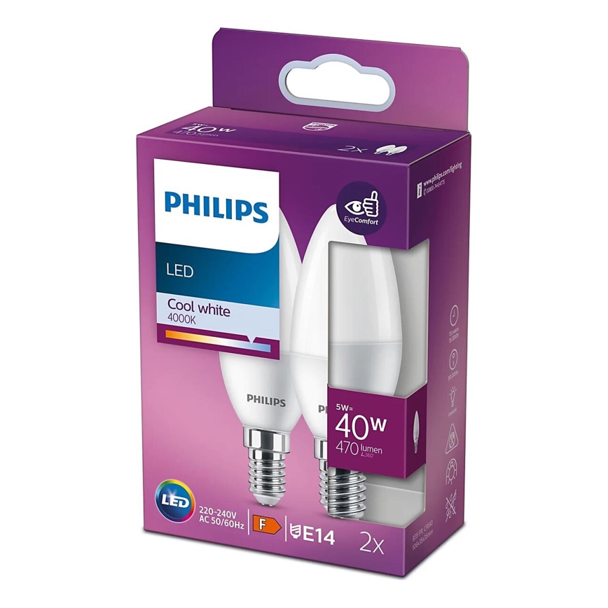 SÆT 2x LED-pære Philips B35 E14/5W/230V 4000K