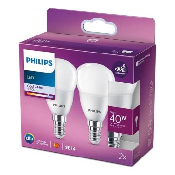 SÆT 2x LED-pære Philips P45 E14/5W/230V 4000K